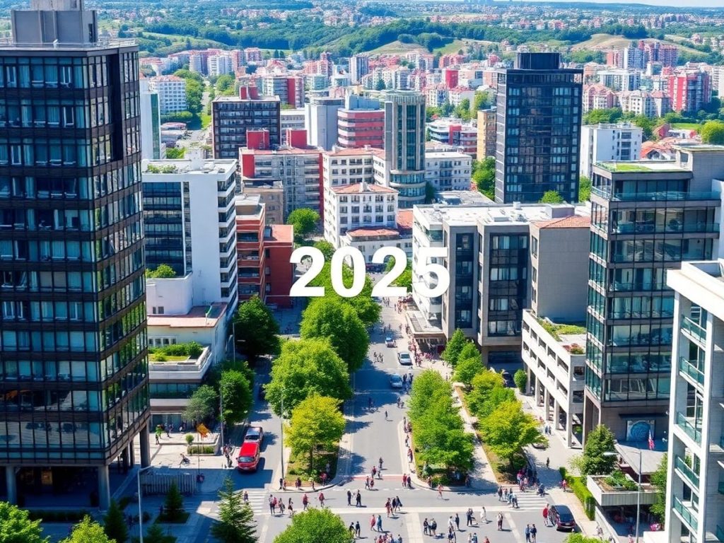 Peisaj urban vibrant din România, simbol al investițiilor.